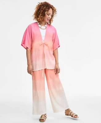 Jm Collection Womens Ombre Plisse Kimono Plisse Wide Leg Pants Exclusively At Macys