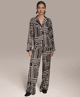 Donna Karan New York Women's Long Sleeve Geo Print Button Down Shirt