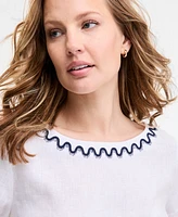 Charter Club Women's Palm-Applique 100% Linen Top