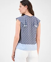 Nautica Jeans Women's Floral-Print Flutter-Sleeve Blouse