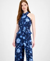 Tommy Hilfiger Women's Floral-Print Peplum Halter Jumpsuit