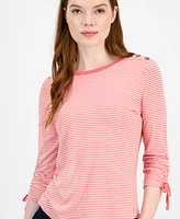 Tommy Hilfiger Women's Striped Ruched-Sleeve Top