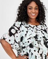 Kasper Plus Floral-Print Clip-Dot Shirt