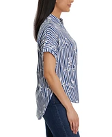 Gloria Vanderbilt Petite Daisy Striped Short-Sleeve Shirt