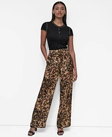 Dkny Women's Animal-Print Pleated Wide-Leg Pants
