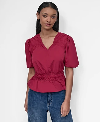 Dkny Women's V-Neck Puff-Sleeve Peplum Top