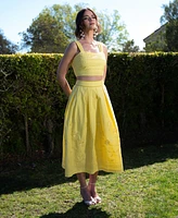Avec Les Filles Women's Cotton Embroidered Midi Skirt