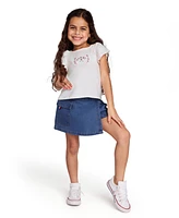Tommy Hilfiger Toddler and Little Girls 2-Piece Printed Flutter Sleeve Top Denim Pleated Skirt