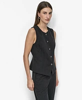 Dkny Women's Striped Crewneck Button-Front Vest