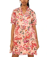 Msk Women's V-Neck Short-Sleeve Tiered Babydoll Dress