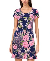 Msk Women's Printed Round-Neck Ruffle-Hem Shift Dress
