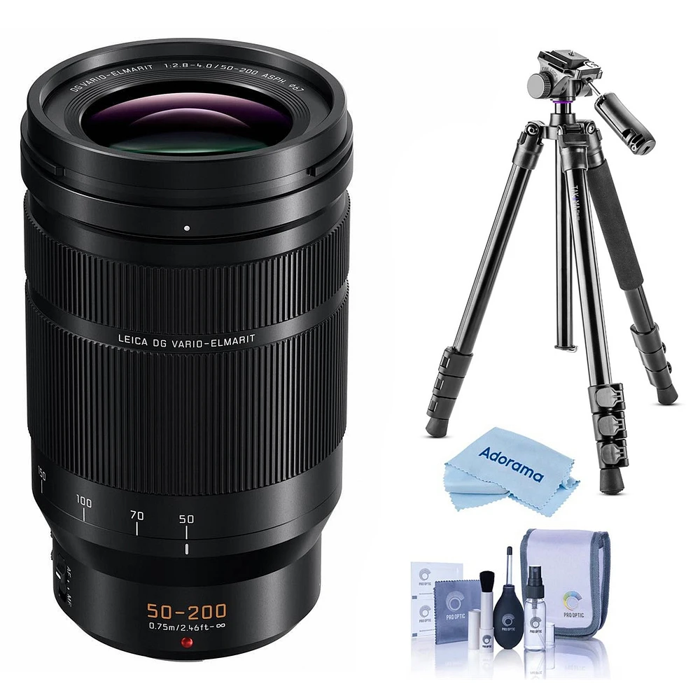 Panasonic Lumix G Leica Dg Vario-Elmarit 50-200mm f/2.8-4 Aspherical Lens for Micro Four Thirds, Bundle with Takama Flip-Zip 4-Section Photo Tripod/Mo