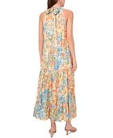 Msk Women's Printed Sleeveless Tiered Maxi Dress