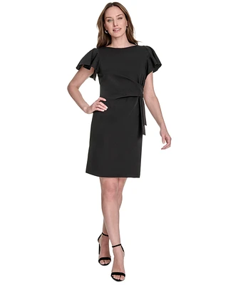 Tommy Hilfiger Women's Flutter-Sleeve Side-Drape Dress