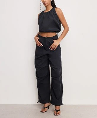 Good American Womens Cotton Twill Parachute Bubble Top Twill Drawcord Hem Parachute Pants
