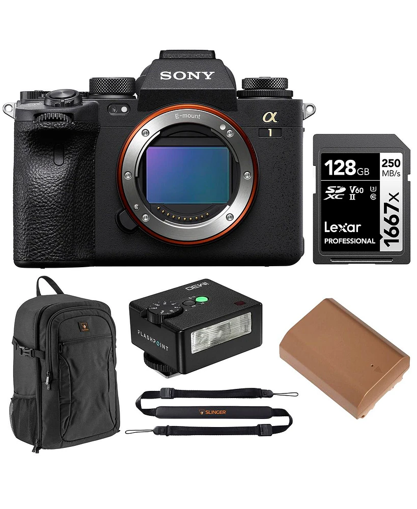 Sony Alpha 1 Mirrorless Camera, Bundle with Alpine 200 Backpack, 128GB Uhs-ii Memory Card, Extra Battery, iM30 Mini Flash, Quick Release Sling Strap