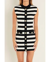 endless rose Women's Mock Neck Striped Mini Dress