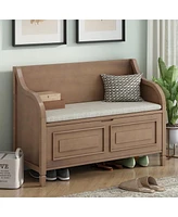 Solid Wood Entryway Storage Bench with Safety Hinge and Removable Cushion Seat Traditional Design for Bedroom Living Room-The Pop Home