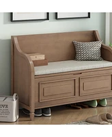 Solid Wood Entryway Storage Bench with Safety Hinge and Removable Cushion Seat Traditional Design for Bedroom Living Room-The Pop Home