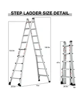 15 ft. Reach Hight Aluminum Multi-Position Ladder with Wheels, 300 lbs. Weight Rating, Step Stools