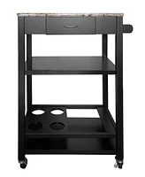 Kings Brand Furniture Faux Marble with Wood Kitchen Buffet Serving Cart, Black Finish