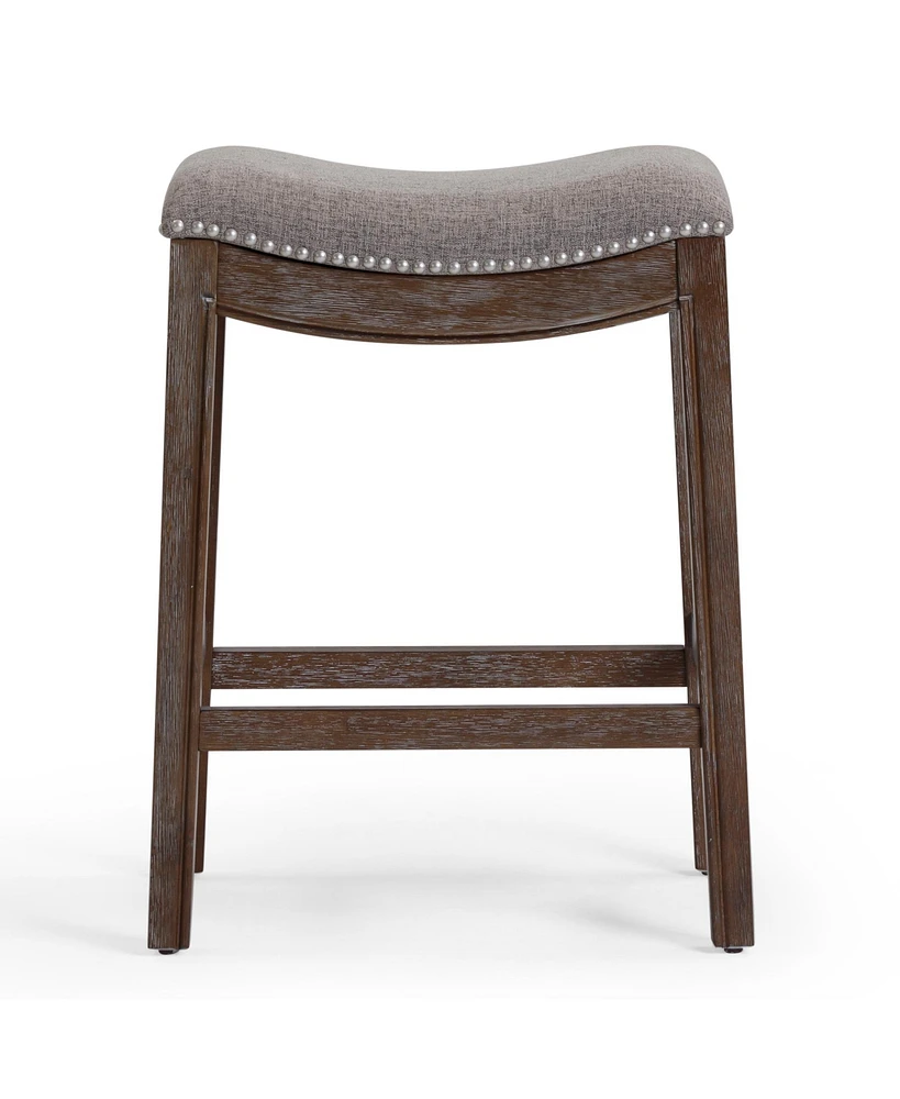 Fabric and Solid Wood Backless Counter Height Bar Chair