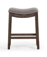 Fabric and Solid Wood Backless Counter Height Bar Chair