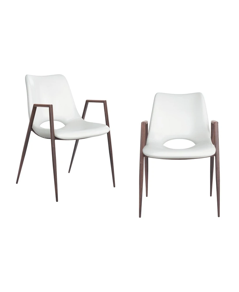 Set of 2 Upholstered Faux Leather Dining Chairs with Armrests and Open Back