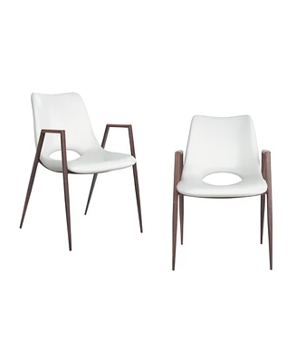 Set of 2 Upholstered Faux Leather Dining Chairs with Armrests and Open Back