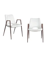 Set of 2 Upholstered Faux Leather Dining Chairs with Armrests and Open Back