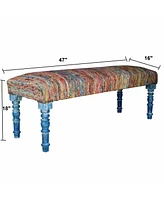 Rainbow Stripe Upholstered Bench with Legs for Living Room or Entryway