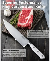 Cook N Home Kitchen Knife Set with Bamboo Storage Block 15-Piece, High Carbon Stainless Steel Blade, White