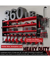 Hausource 4-Tier Power Tool Organizer Wall Mount Tool Storage Workbench W/8 Drill Holder Utility Shelving,Red