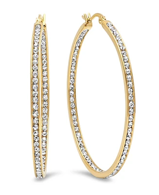 Steeltime Women's Stainless Steel In and Out Simulated Diamond Hoop Earrings