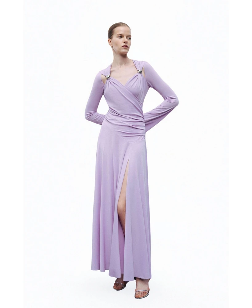 Nocturne Women's Long Sleeve Maxi Dress with Accessory Detail