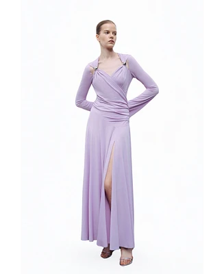 Nocturne Women's Long Sleeve Maxi Dress with Accessory Detail