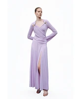 Nocturne Women's Long Sleeve Maxi Dress with Accessory Detail