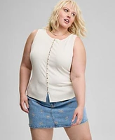 Now This Trendy Plus Size Button Front Tank Top Floral Embroidered Denim Skirt Exclusively At Macys