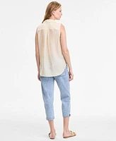 Nautica Jeans Womens Dobby Sleeveless Popover Top Belted Cropped Straight Leg Denim Jeans