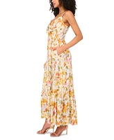 Msk Women's Printed V-Neck Sleeveless Tiered Maxi Dress