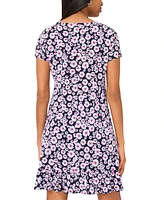 Msk Women's Printed Round-Neck Short-Sleeve Dress