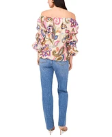 Vince Camuto Women's Paisley-Print Bubble-Sleeve Off-The-Shoulder Blouse