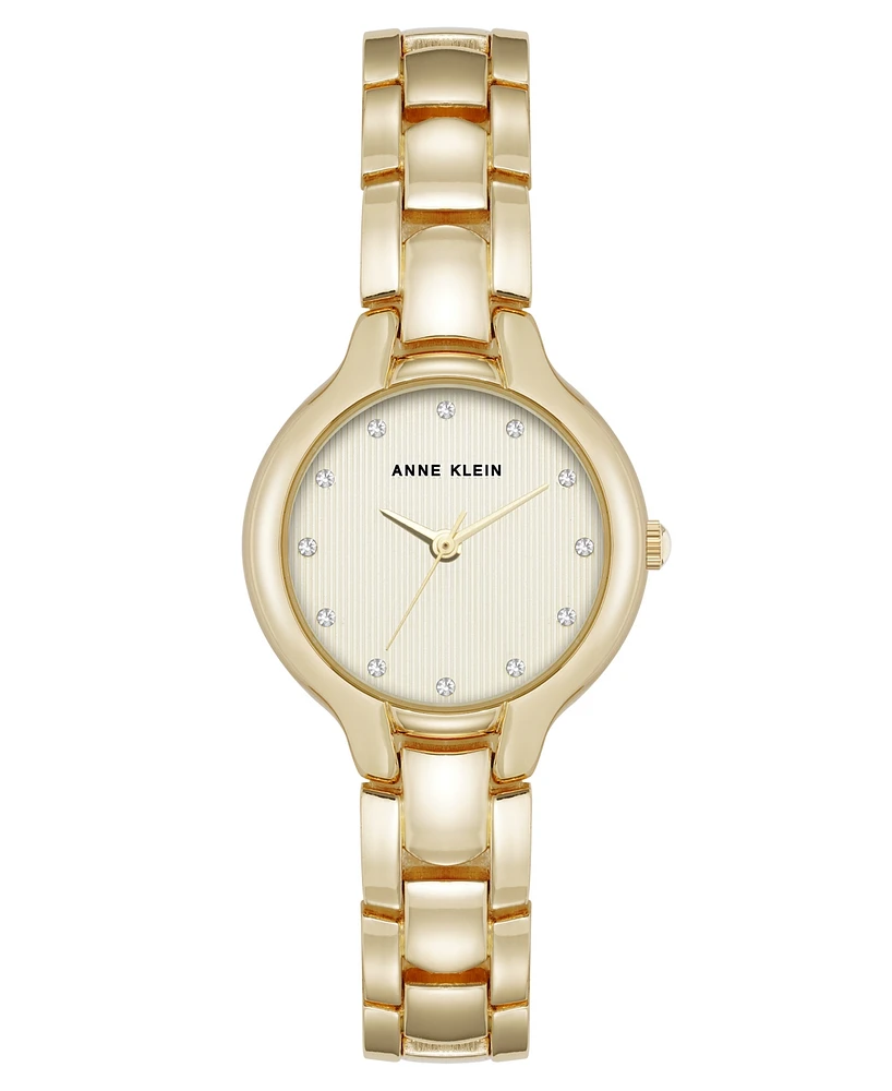 Anne Klein Women's Quartz Delicate Crystal Accented Champagne Dial Gold-Tone Alloy Metal Watch, 28mm