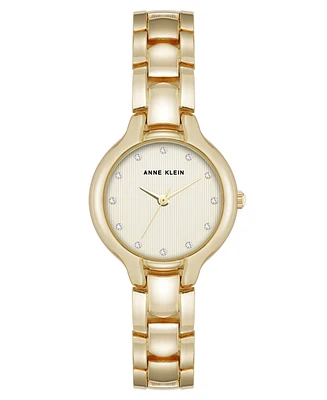 Anne Klein Women's Quartz Delicate Crystal Accented Champagne Dial Gold-Tone Alloy Metal Watch, 28mm