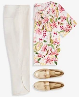 Jm Collection Womens Printed Short Sleeve Top Tulip Hem Capri Pants Exclusively At Macys