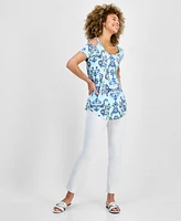 Jm Collection Women's Printed Short-Sleeve Cold-Shoulder Top, Created for Macy's