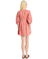 Luxely Women's Linen Elbow-Length Mini Dress