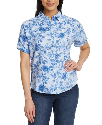 Gloria Vanderbilt Women's Daisy Printed Drop-Hem Shirt