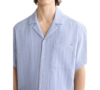Scotch & Soda Men's Relaxed Fit Short Sleeve Tonal Striped Button-Front Pocket Shirt