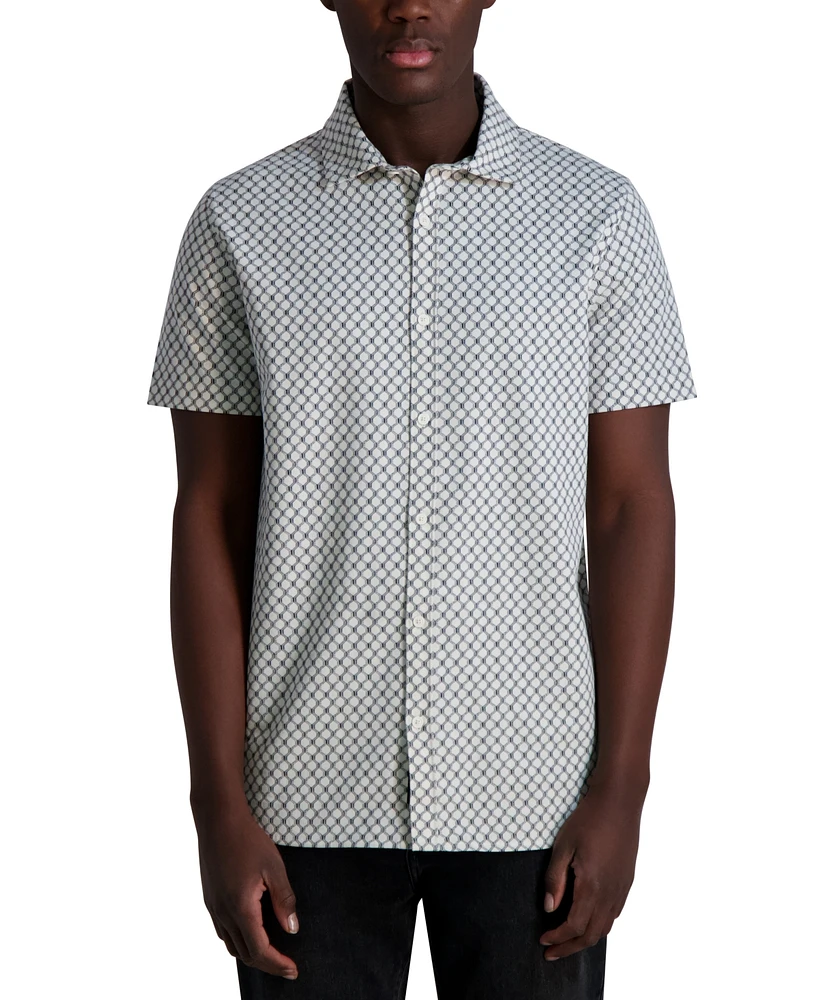 Karl Lagerfeld Paris Men's Short Sleeve Geo Pattern Button-Front Shirt